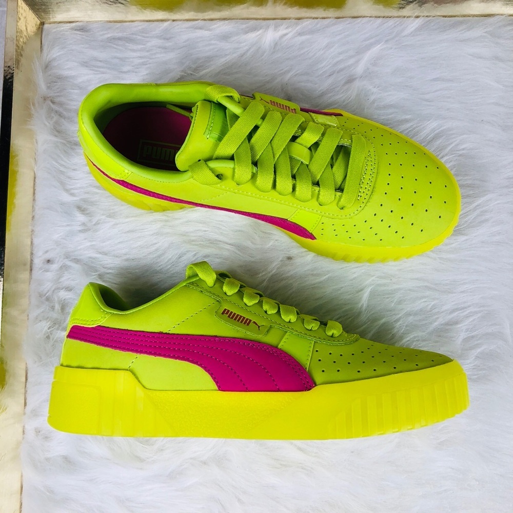 New Rare Puma Cali 90s Neon Lime Fuchsia Sneakers - Picture 3 of 8